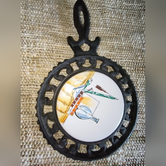 Vintage Cast Iron Framed Tile Trivet - Picture 2 of 9